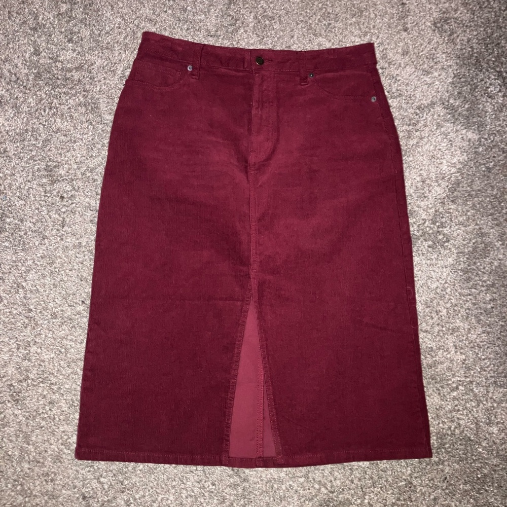 Time and Tru Burgundy Corduroy Midi Skirt with Front Slit Size 12